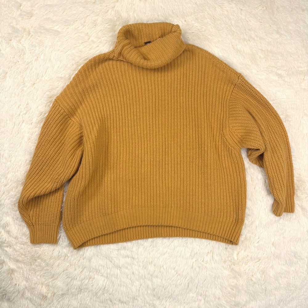 Free People Swim Too Deep Sweater Medium Yellow Turtleneck Chunky Knit Boho